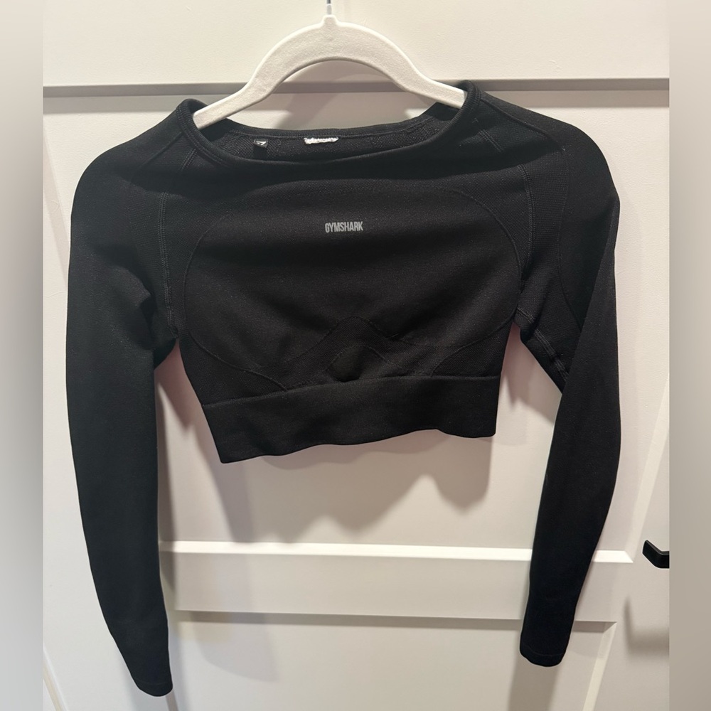 Gymshark Black Long Sleeve Crop Top Open Back Thumbhole Seamless Activewear XS